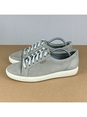 Ecco Soft 7 Perforated Leather Casual Sneakers Womens 9 Gray Low Top Lace Up